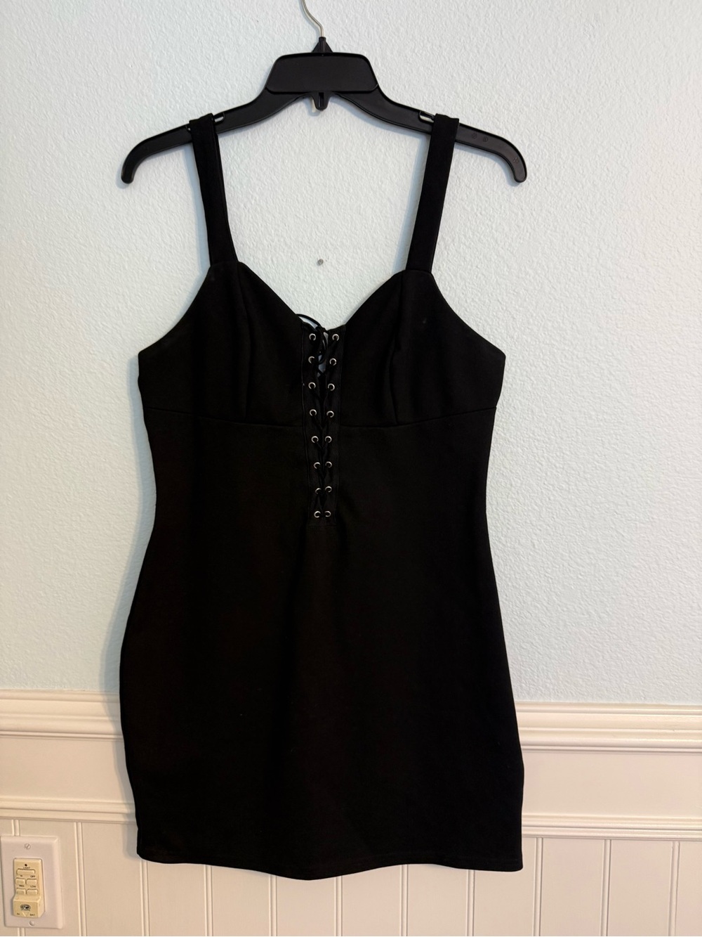 Tobi Black Lace-Up Strap Mini Dress